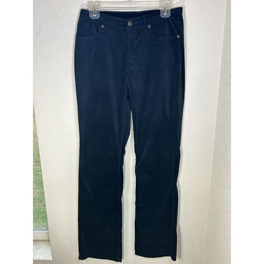 DG2 Diane Gilman Velour Pants Velvet Stretch Pockets Boot Cut Dark Blue Size 6